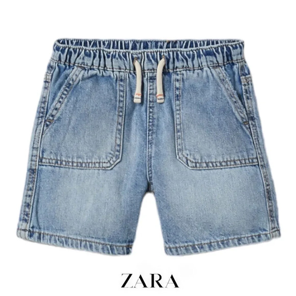 ZARA Kids | Blue | DENIM SHORTS WITH DRAWSTRING - Picture 1 of 5